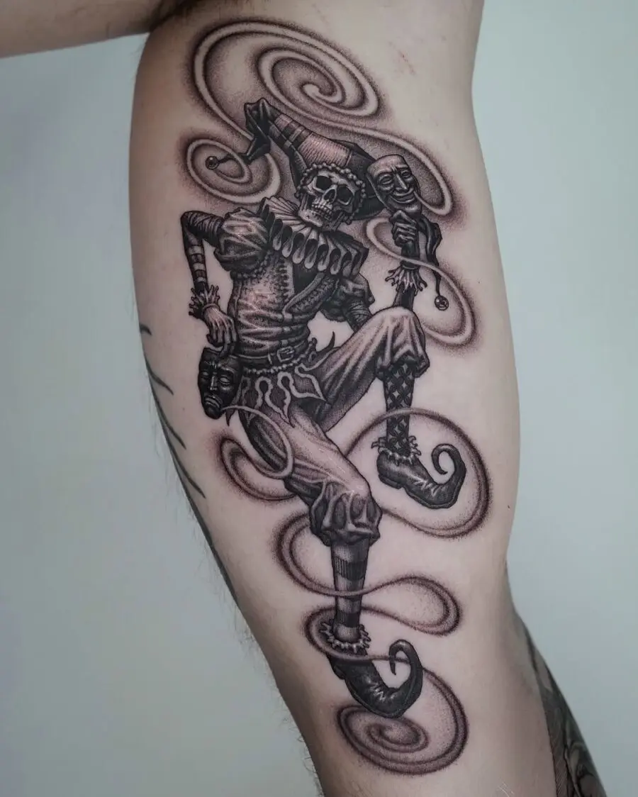 Dynamic Joker Tattoo with a Skeleton Clown