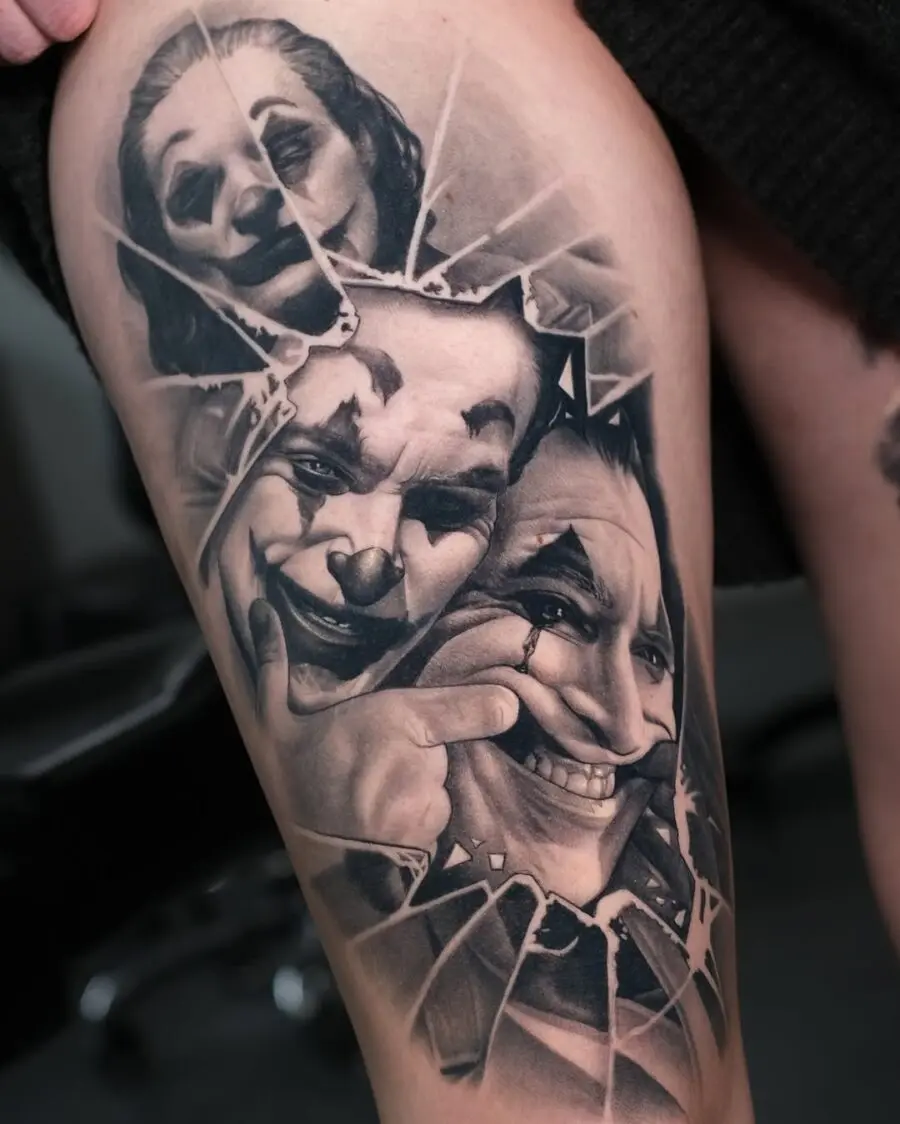 Striking Joker Tattoos Captured in Shattered Glass