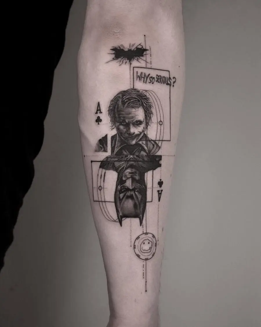 Intricate Joker Tattoo with Iconic Quotes
