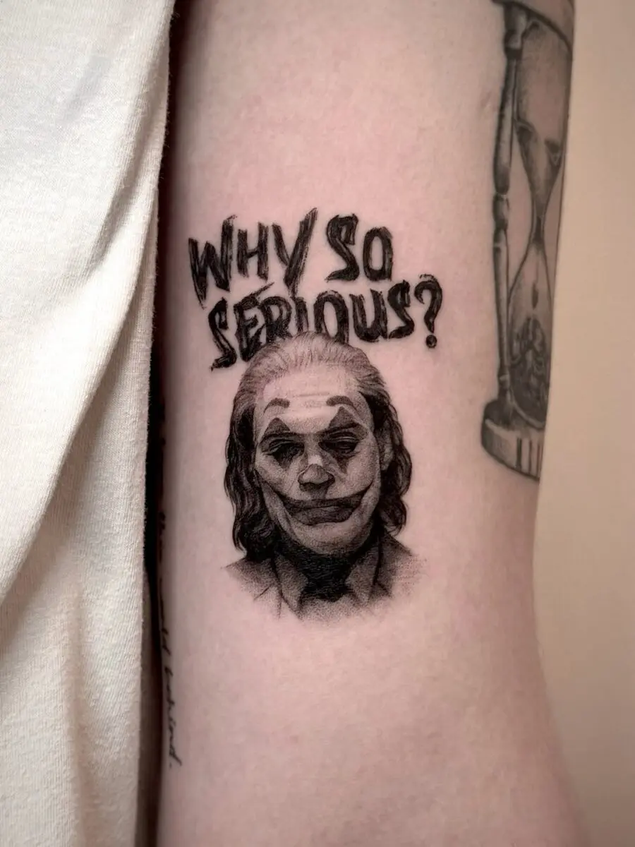 Intricate Joker Tattoo with Iconic Phrase