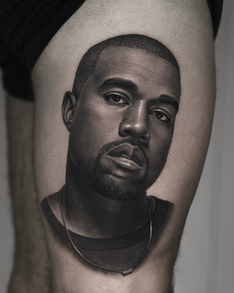 Stunning hyper-realistic portrait of Kanye West