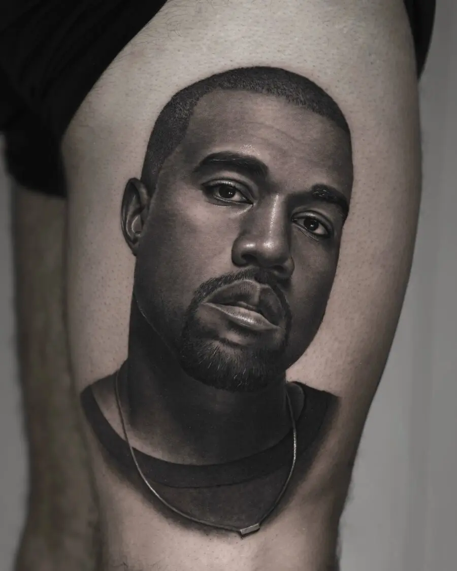 Stunning hyper-realistic portrait of Kanye West