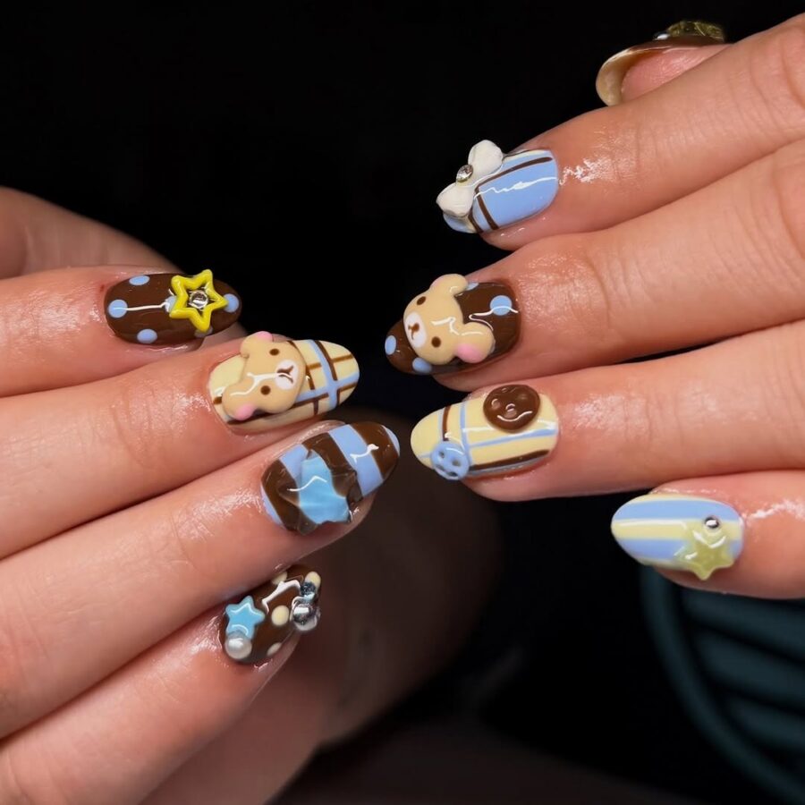 Adorable nails featuring cute teddy bear designs