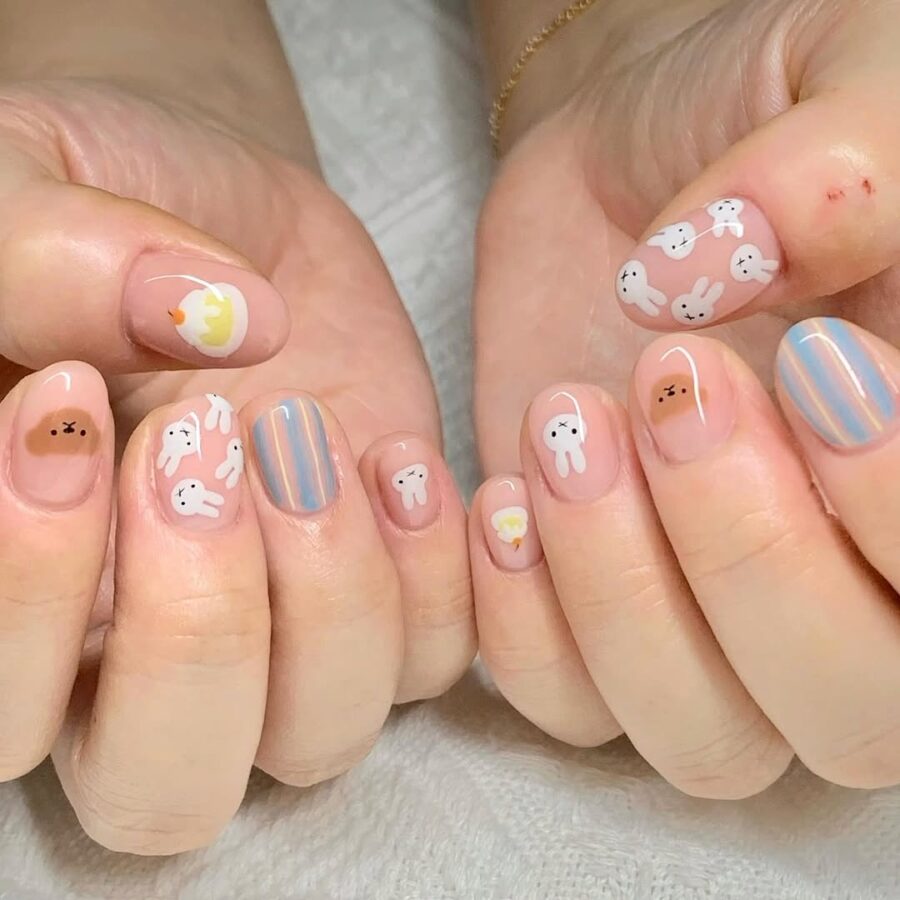 Playful Bunny Nail Art with Cute Accents