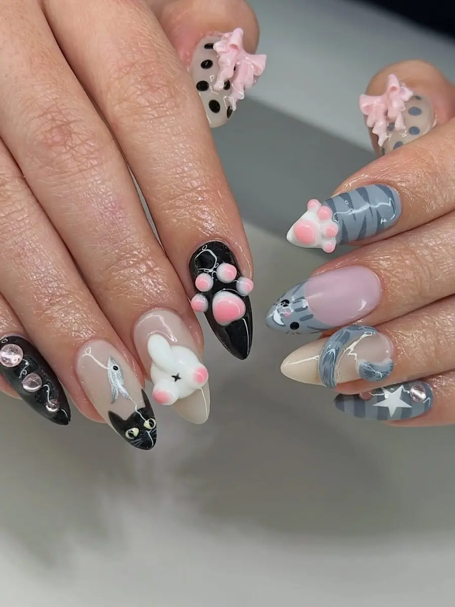 Adorable kawaii nails with cute animal accents