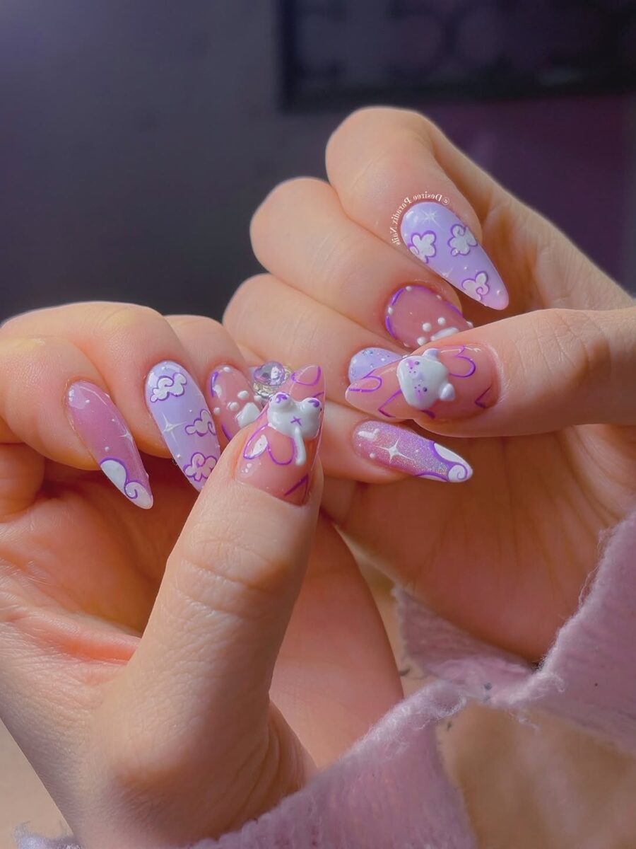Adorable pastel bunny-themed kawaii nails