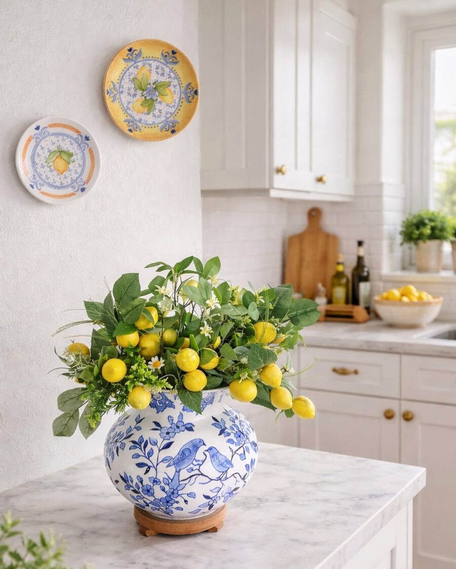 Charming lemon-themed kitchen centerpiece decor