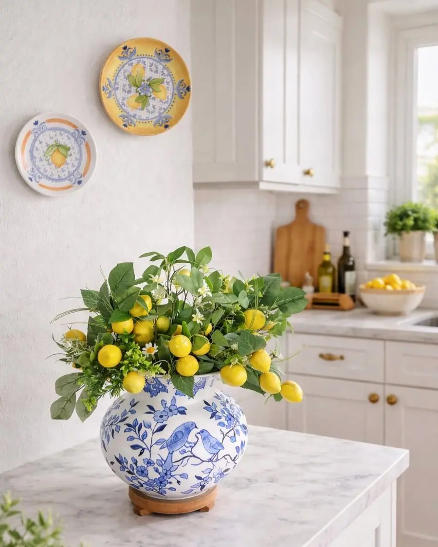 Charming lemon-themed kitchen centerpiece decor