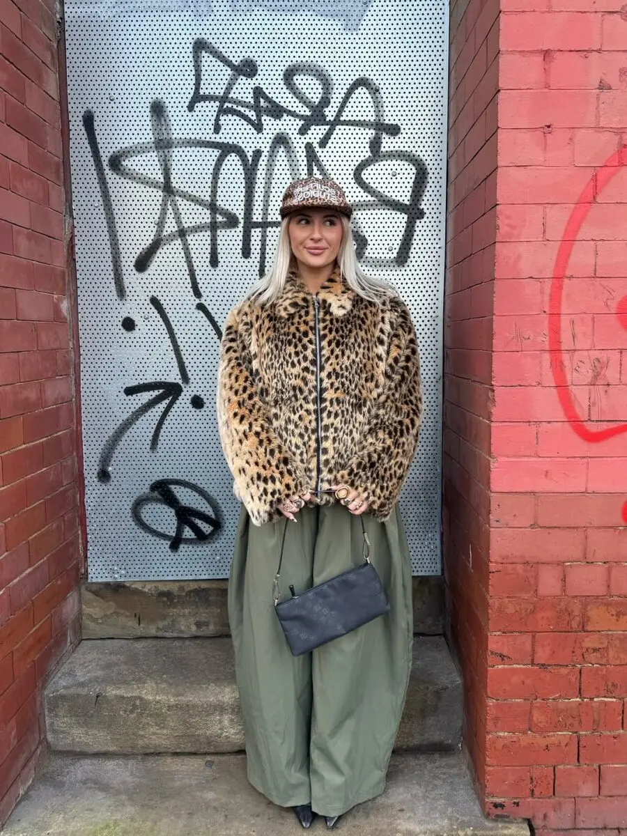 Chic Leopard Print Coat with Olive Pants