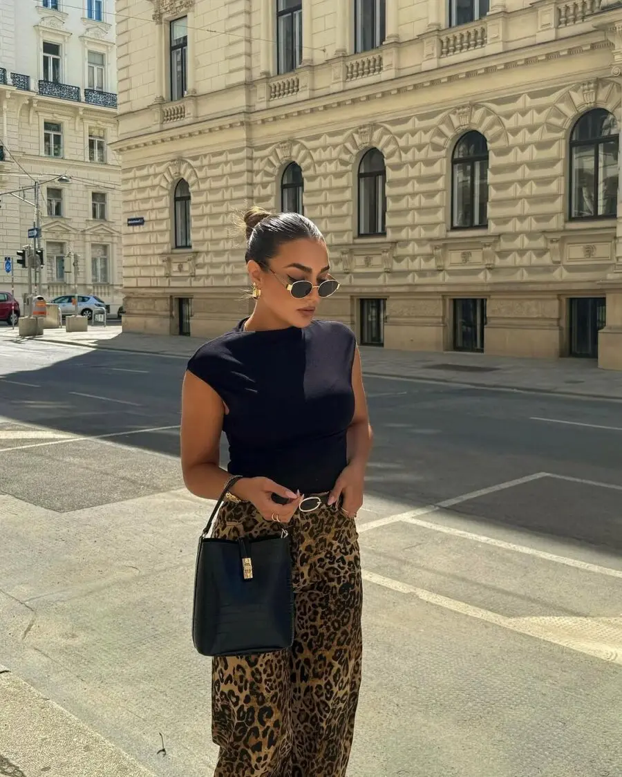 Chic Leopard Print Pants with Black Top
