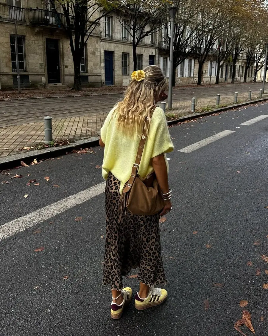 Chic animal print meets vibrant sweater style