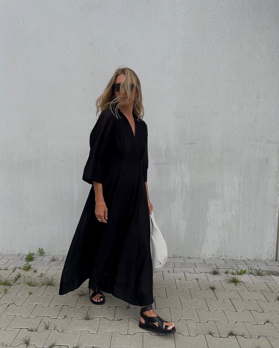 Effortlessly chic long black dress look