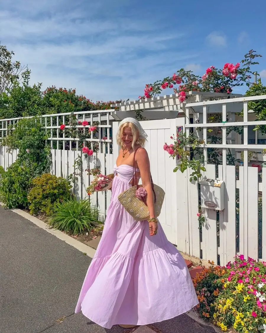 Effortless elegance in a lavender long dress