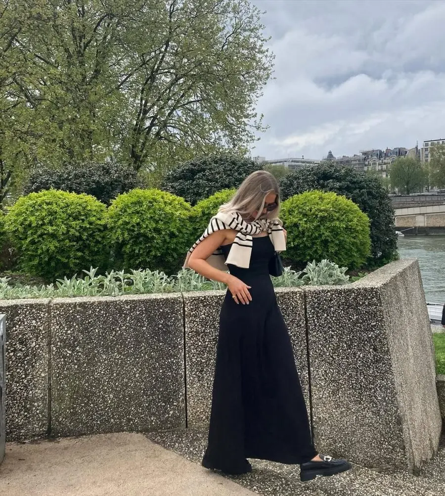 Effortlessly Chic Long Dress Outfit in Paris