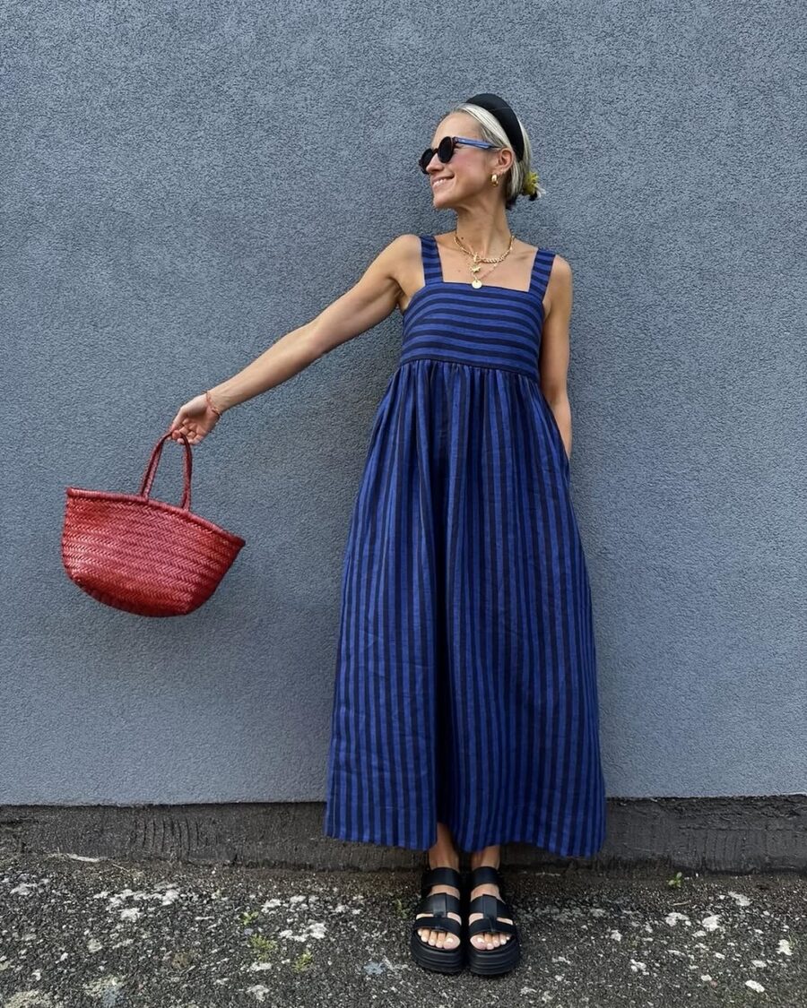 Effortlessly chic striped long dress outfit