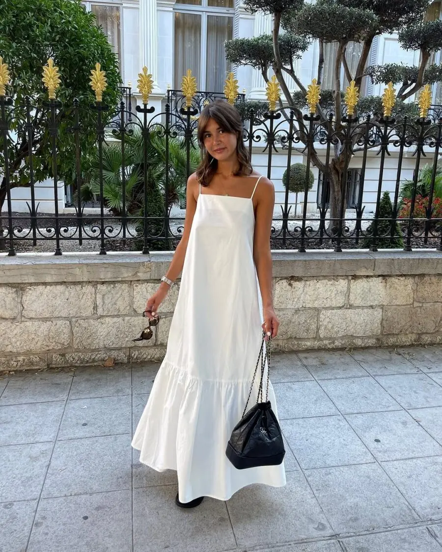 Effortlessly chic white long dress outfit