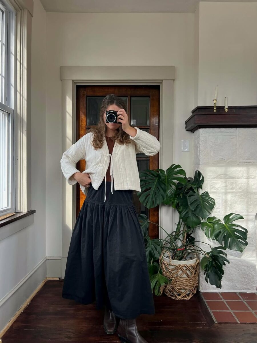 Chic Long Skirt with Classic White Jacket