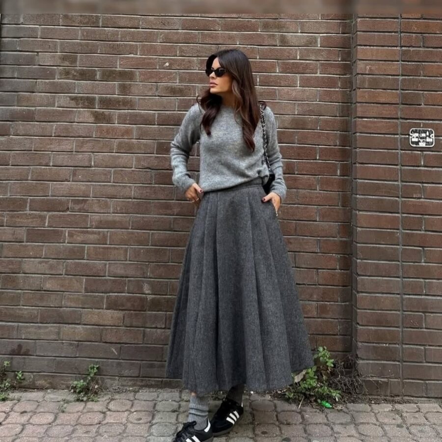 Chic Long Skirt with Cozy Sweater Ensemble