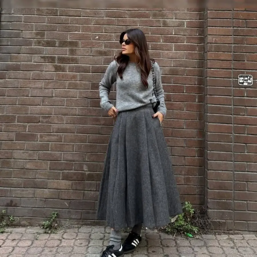 Chic Long Skirt with Cozy Sweater Ensemble