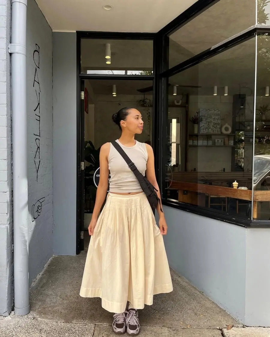 Effortless elegance in a long skirt ensemble