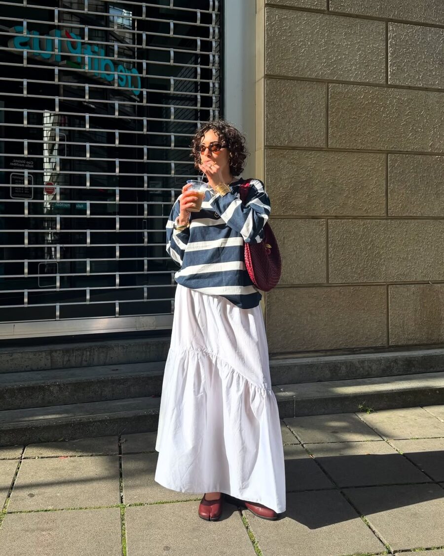 Chic and Casual Long Skirt Ensemble