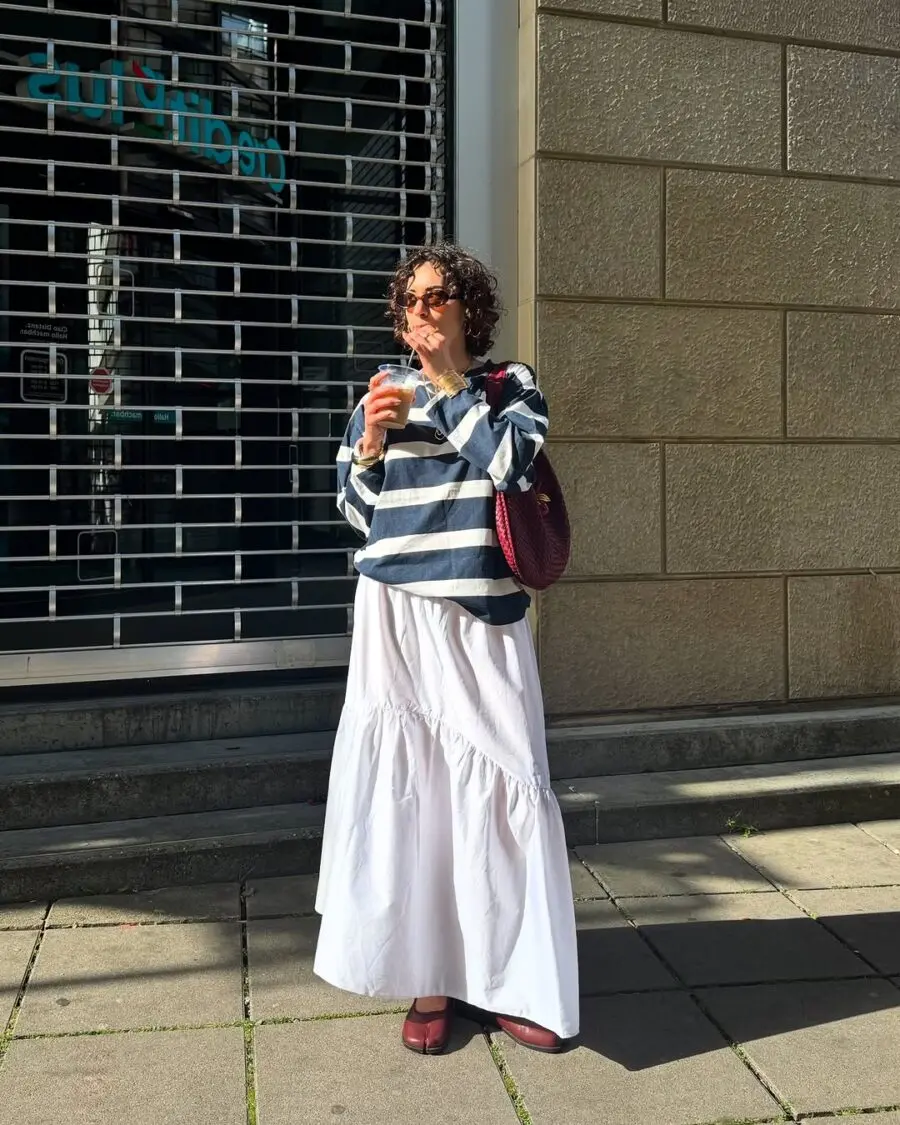 Chic and Casual Long Skirt Ensemble