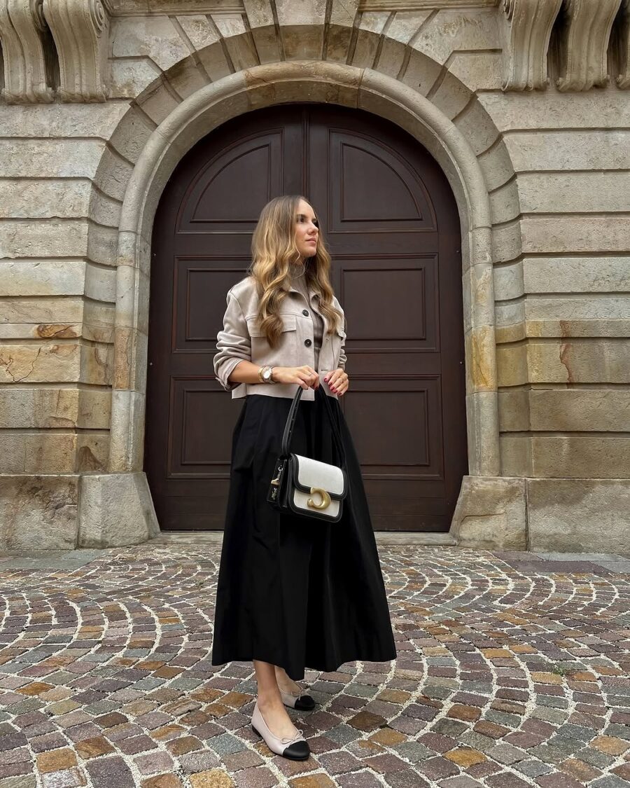 Chic Long Skirt with Stylish Accessories