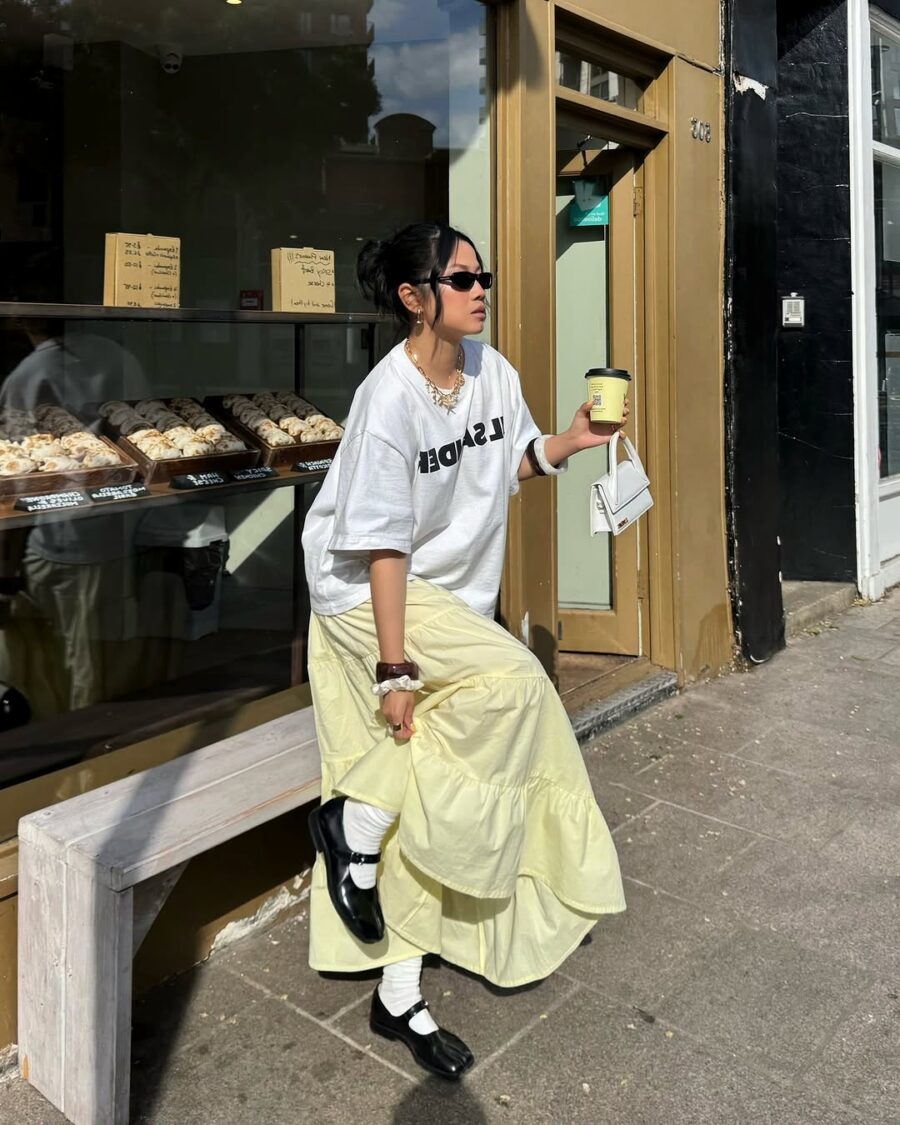 Chic Street Style with Long Skirt Ensemble