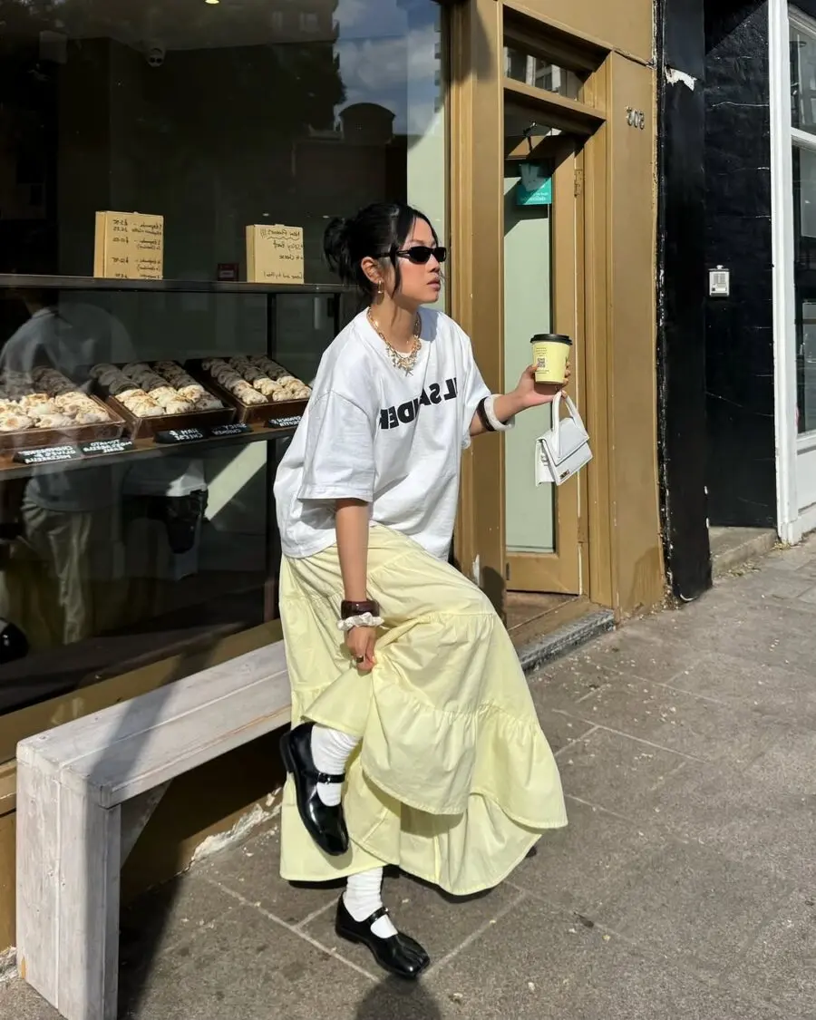 Chic Street Style with Long Skirt Ensemble
