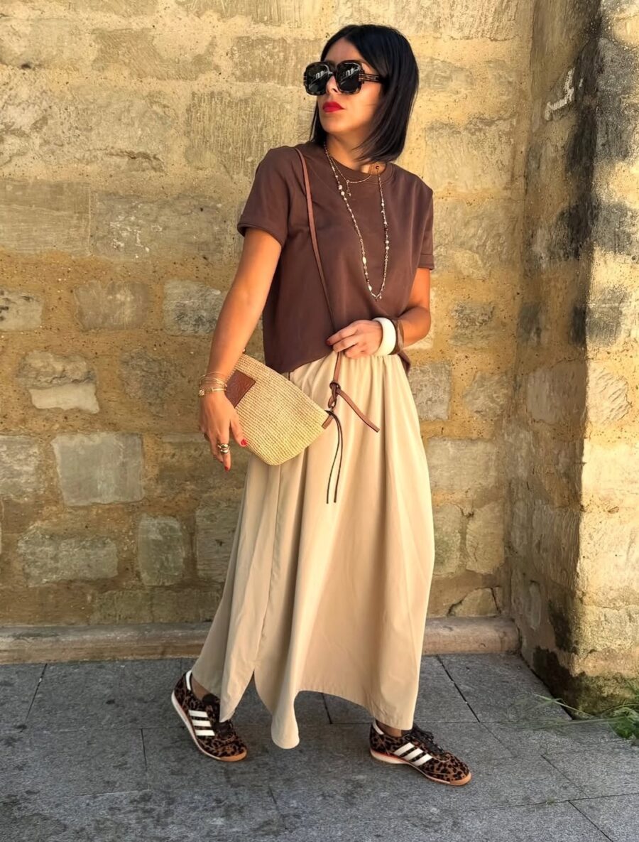 Chic and Casual Long Skirt Ensemble