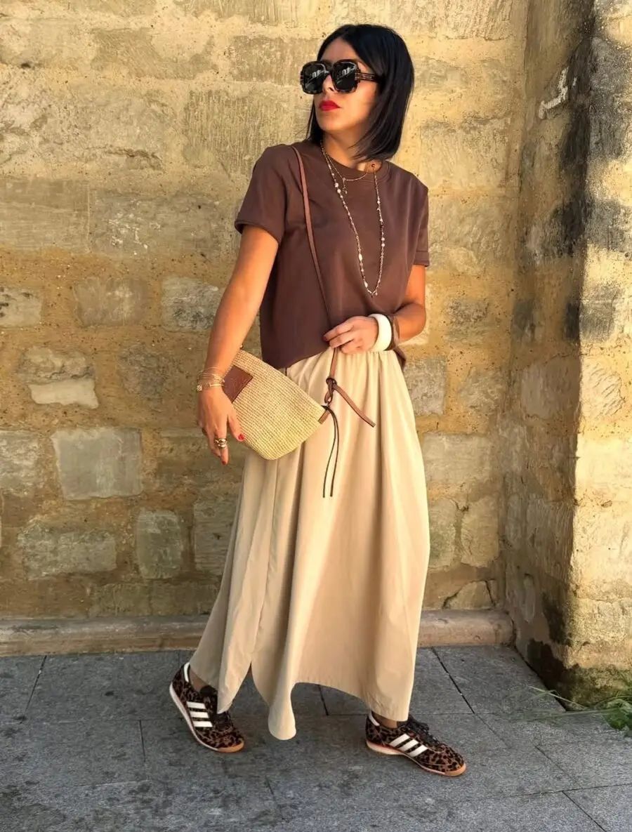 Chic and Casual Long Skirt Ensemble