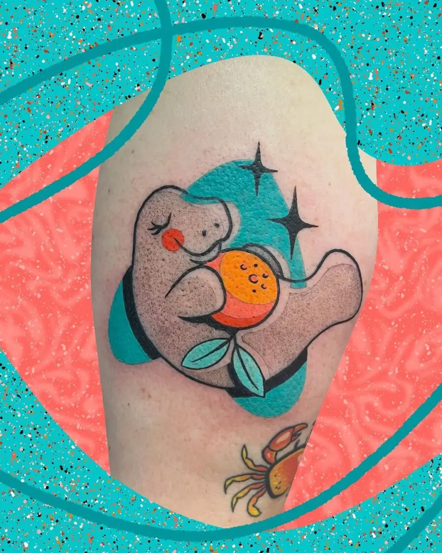 Cute manatee with orange and stars embellishments