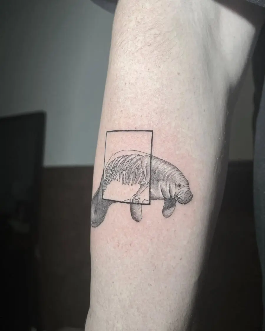 Unique manatee tattoo with ribcage design
