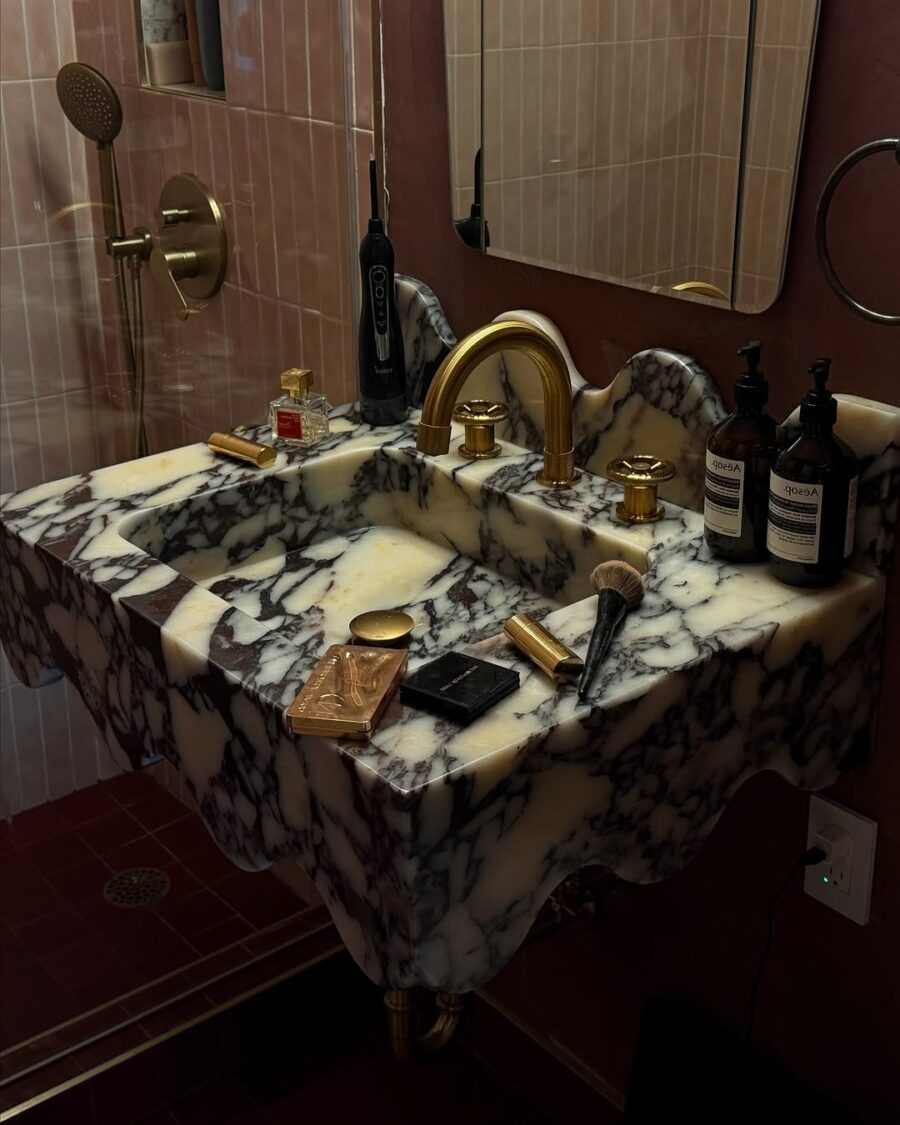 Elegant marble sink with gold accents