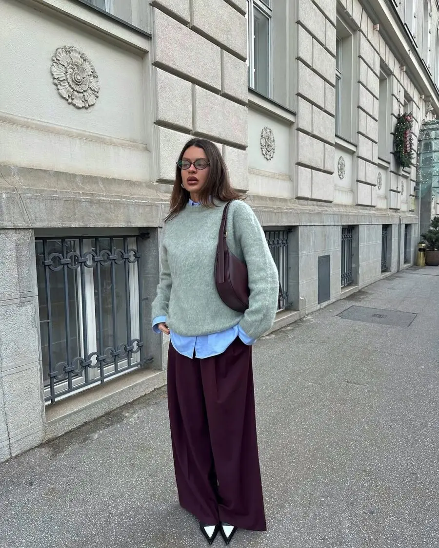 Stylish layered look with maroon pants