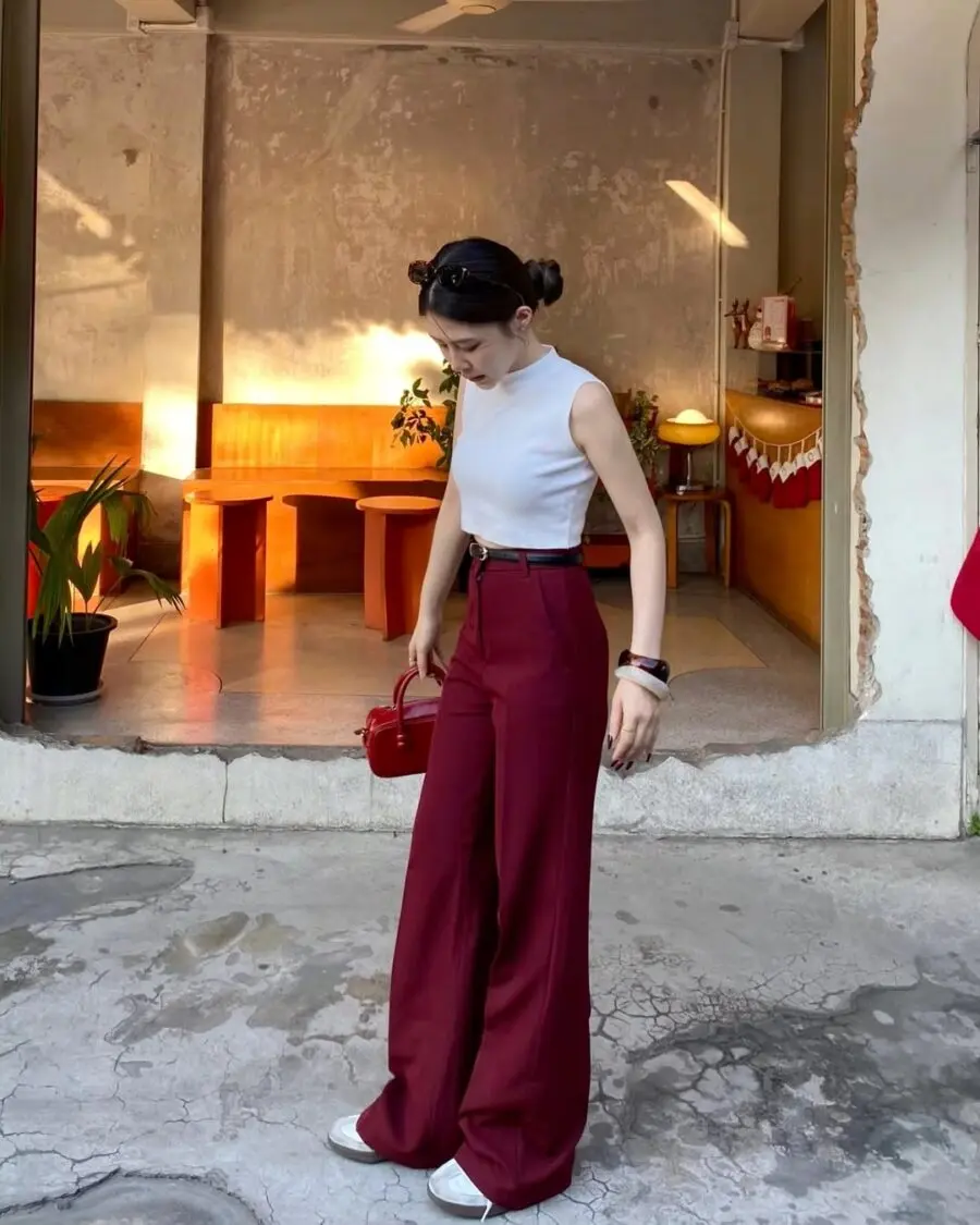 Stylish Maroon Pants with Minimalist Top