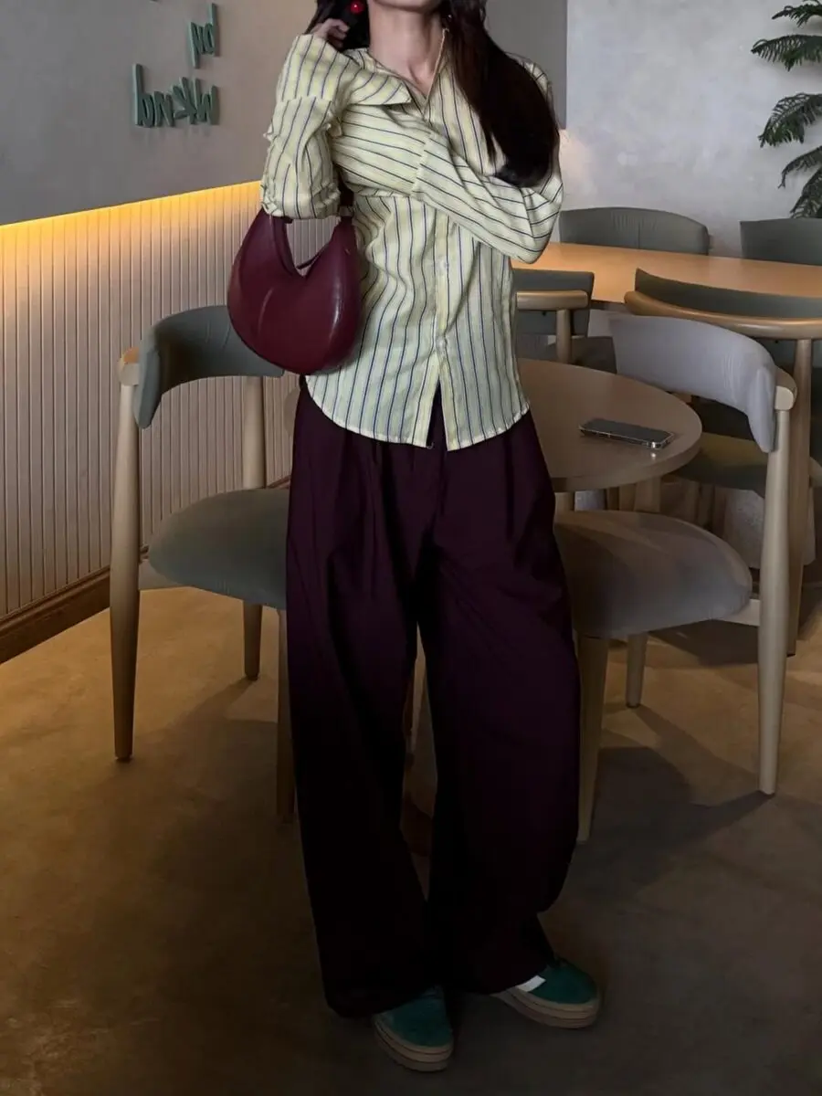 Chic Striped Shirt with Maroon Pants