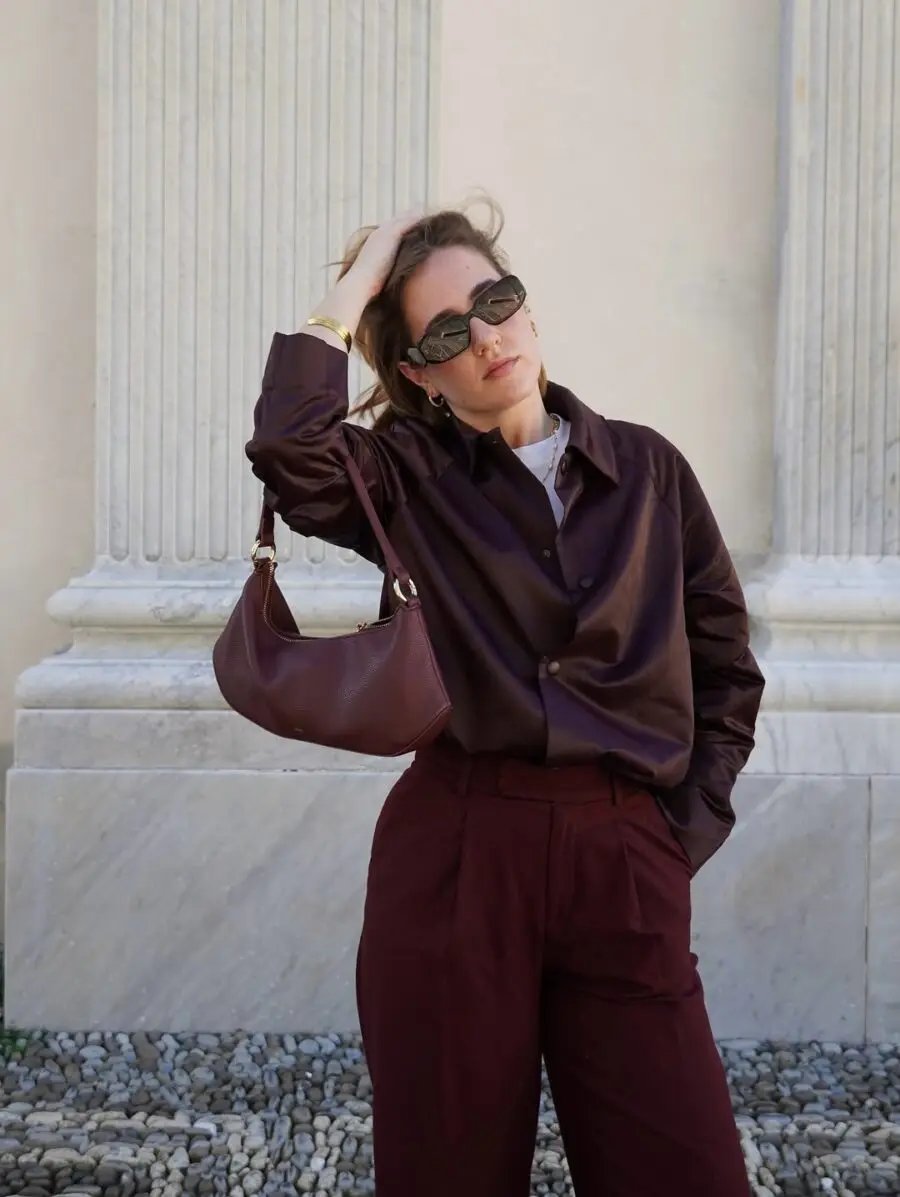 Chic Maroon Pants Styled with Sophisticated Blouse