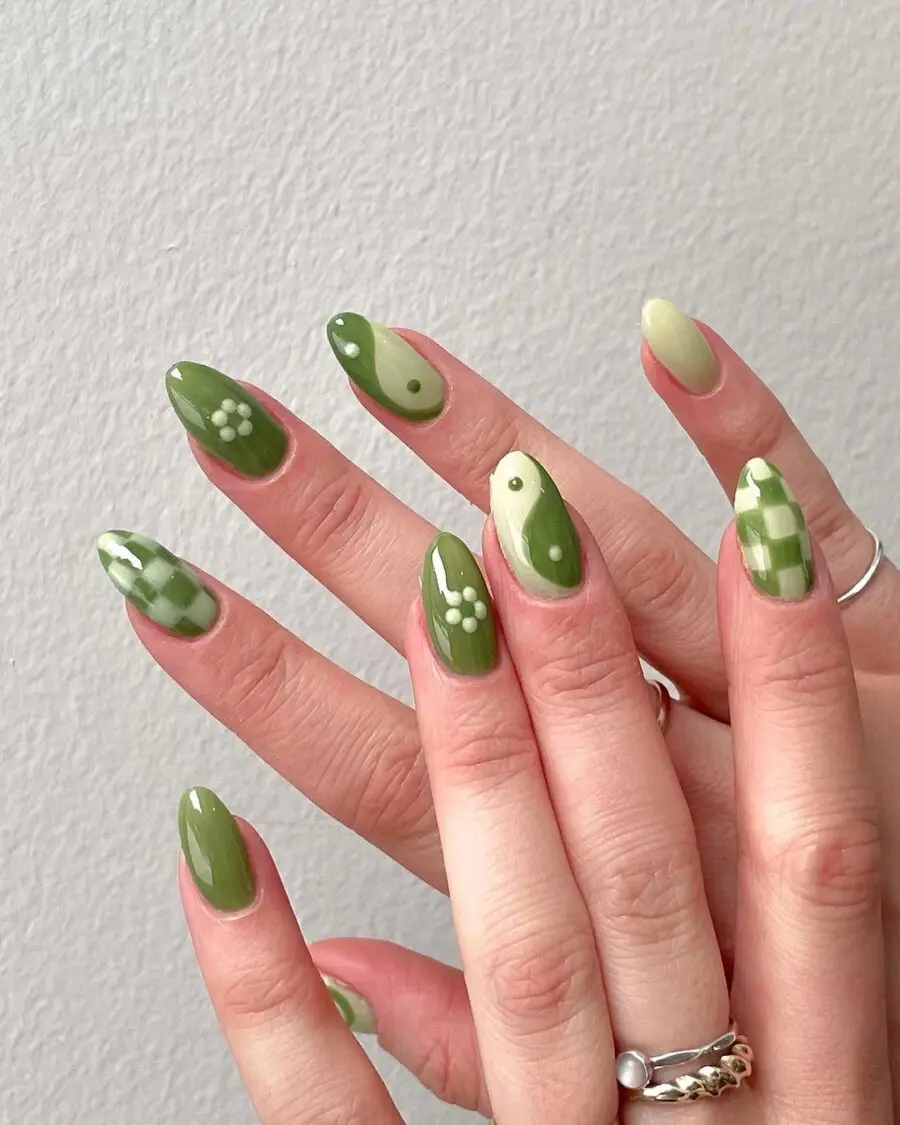Chic and artistic matcha-inspired nail design