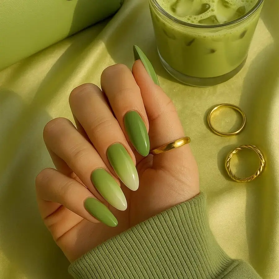 Trendy matcha-inspired green nail design