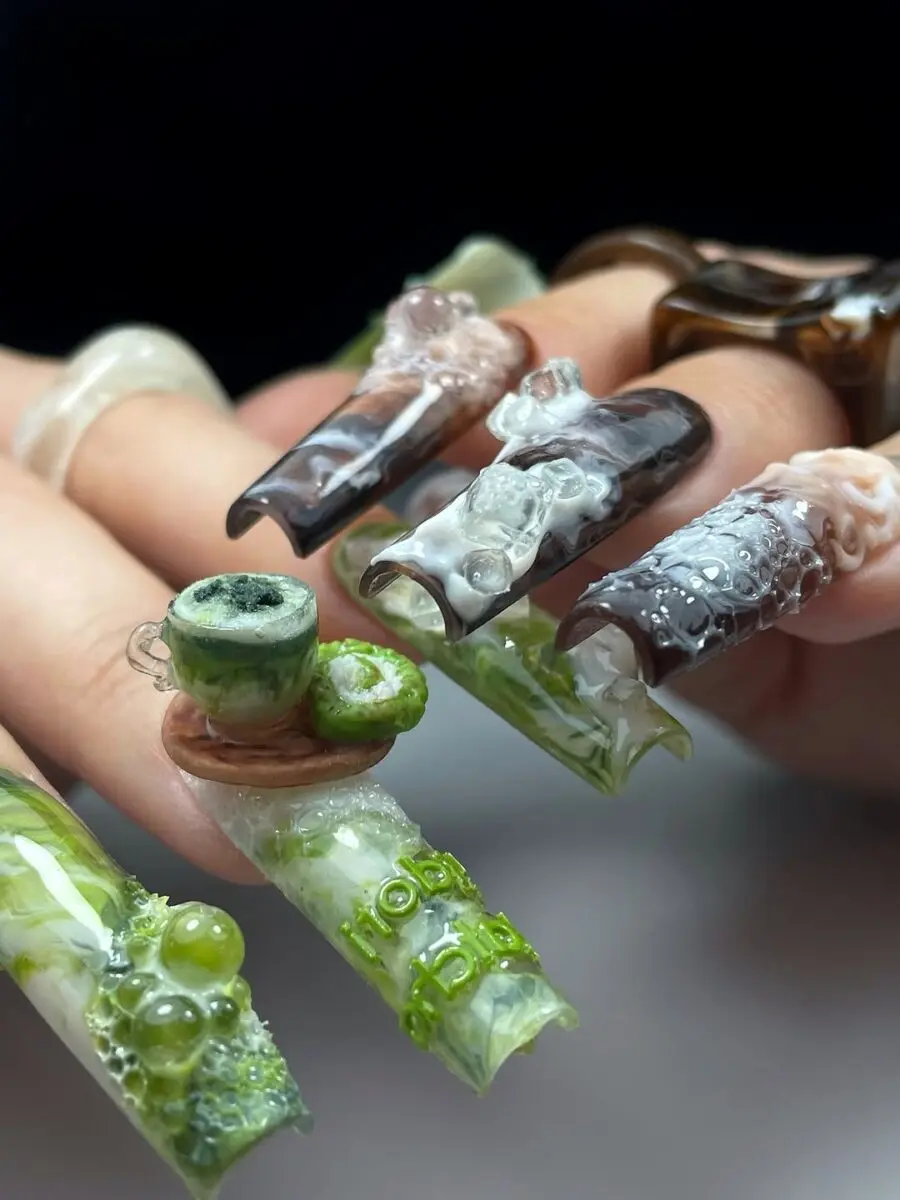 Unique matcha-inspired nail art designs