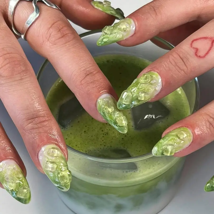 Stylish matcha-inspired nails with unique designs