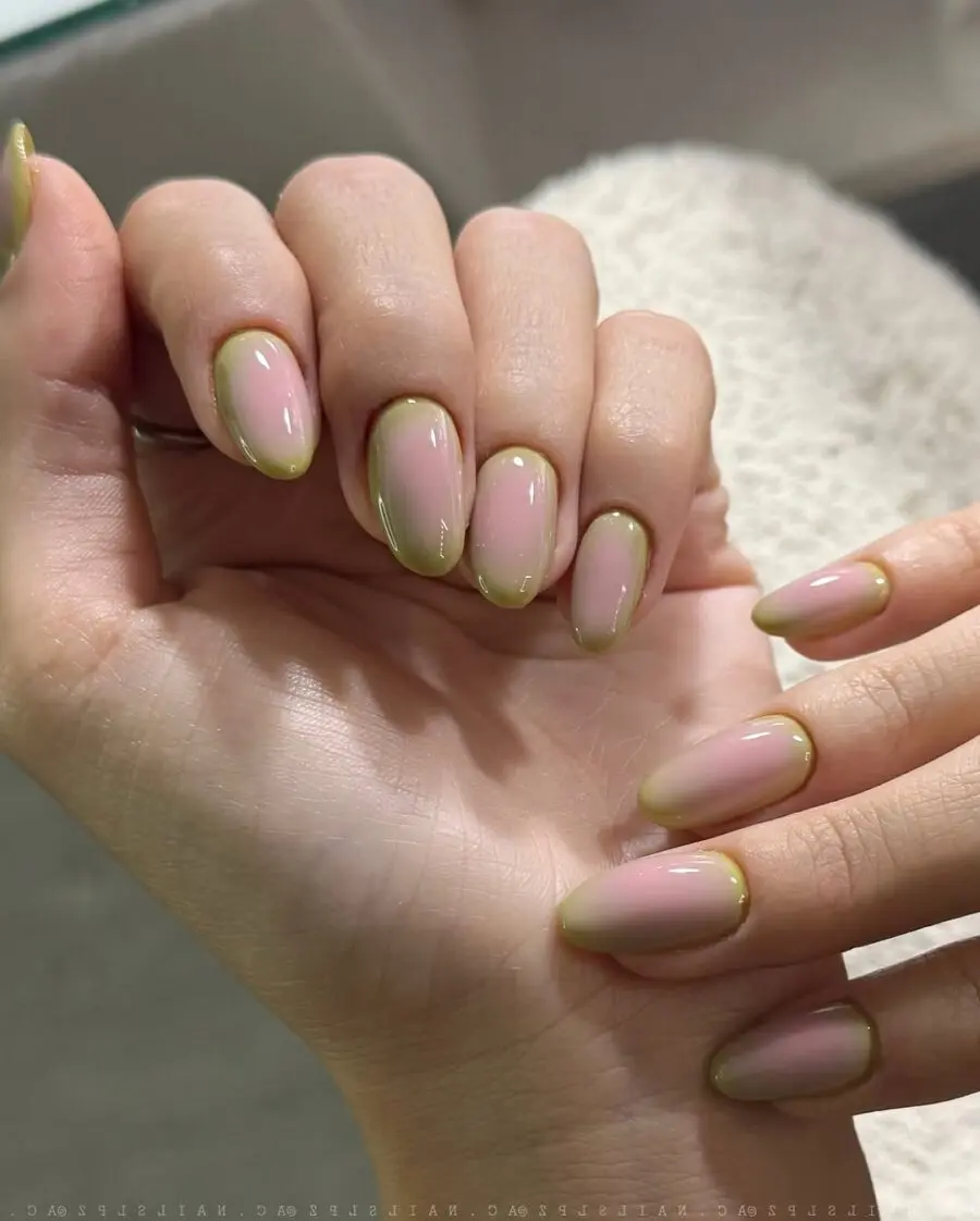 Chic matcha-inspired nails with unique green edges