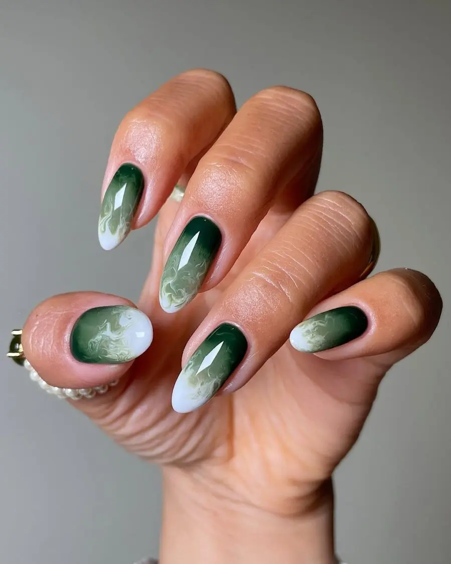 Elegant green marble matcha nail design