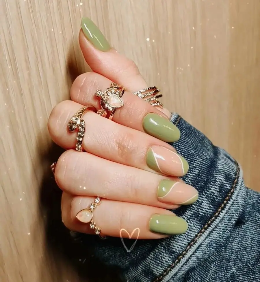 Trendy matcha green nails with chic design