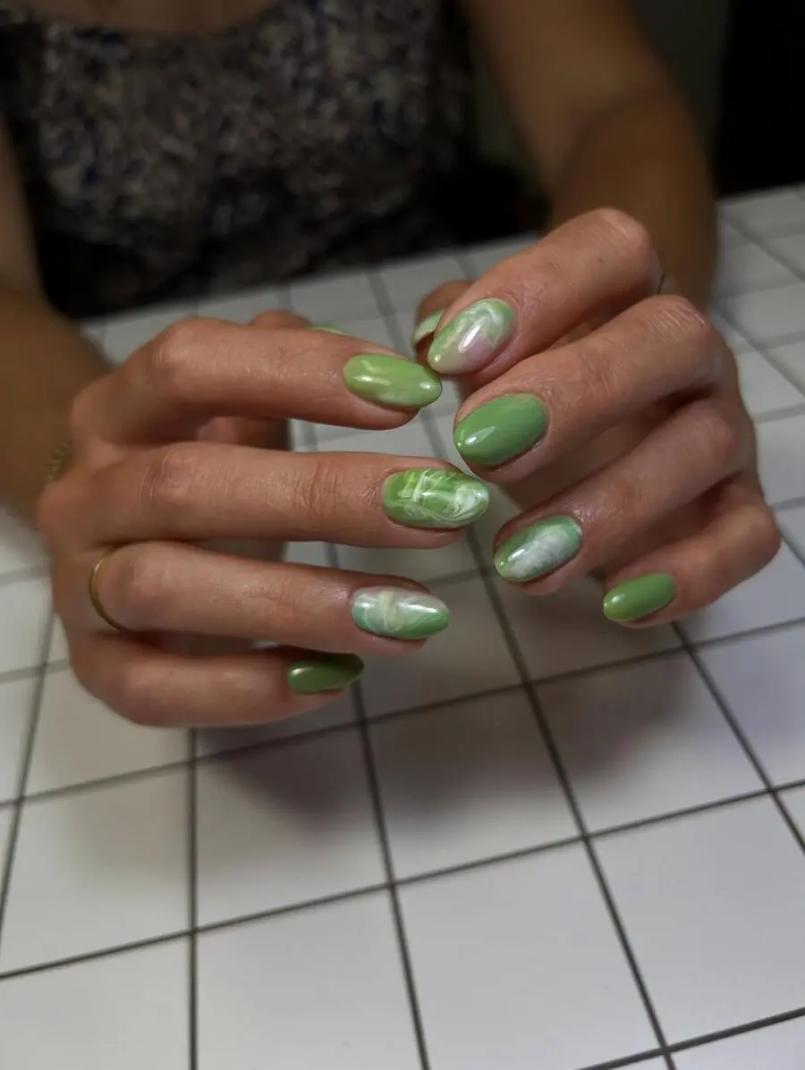 Elegant mix of green hues with marble design