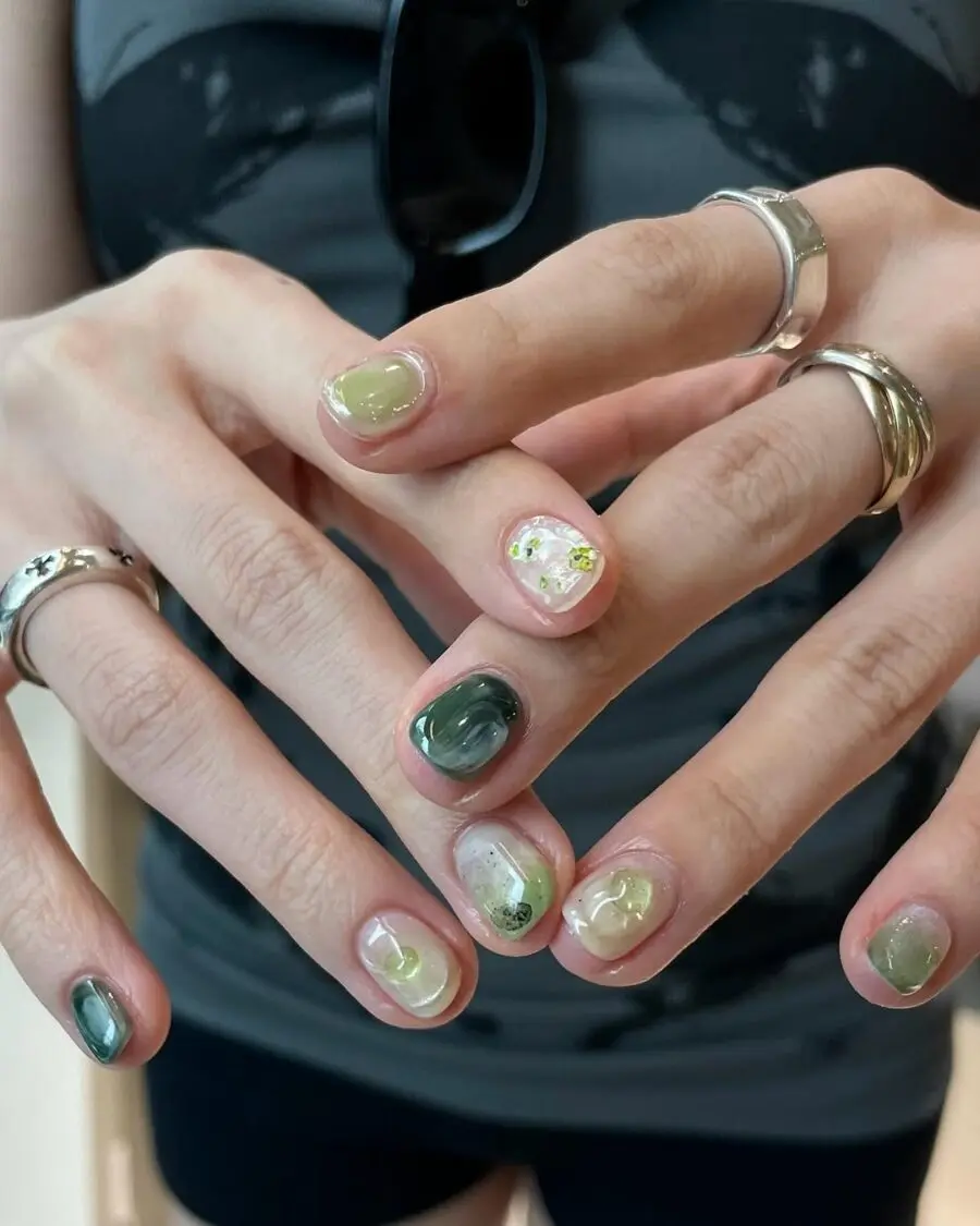 Chic matcha-inspired nails with unique elements