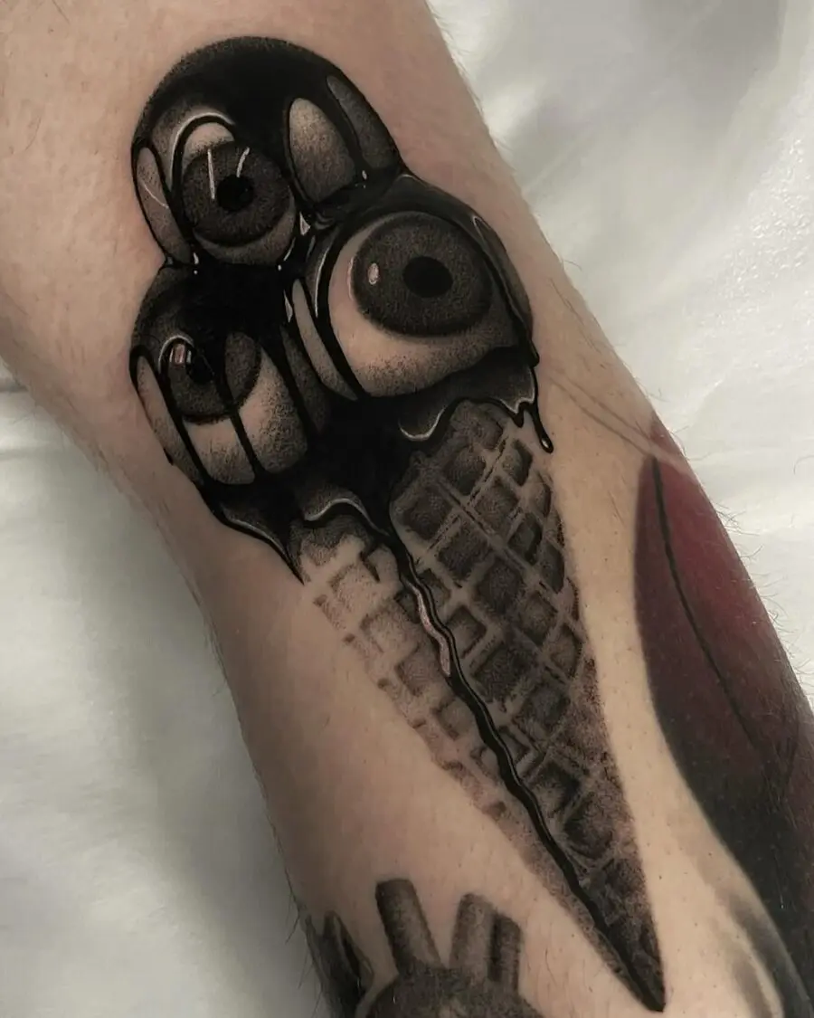 Unique tattoo blending sweetness and surrealism