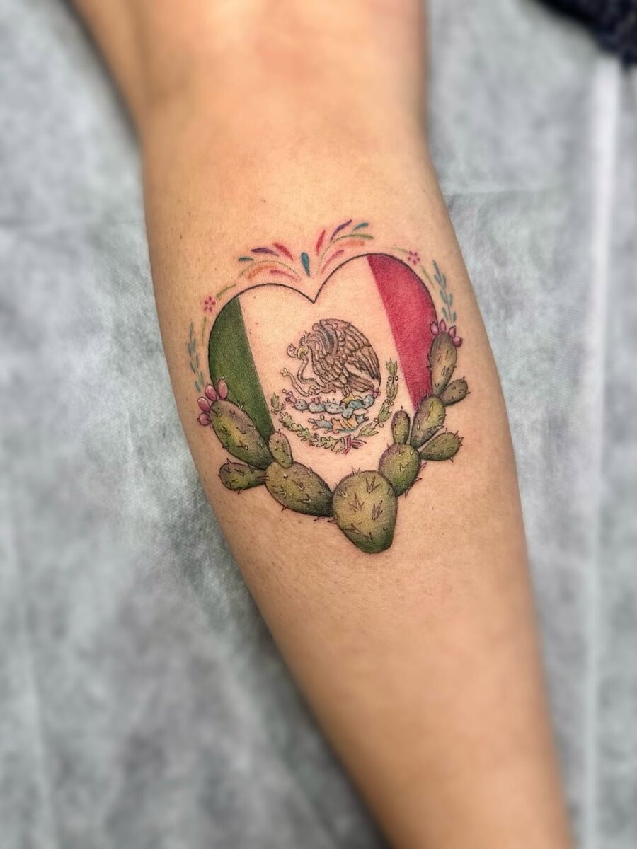 Vibrant heart tattoo celebrating Mexican culture