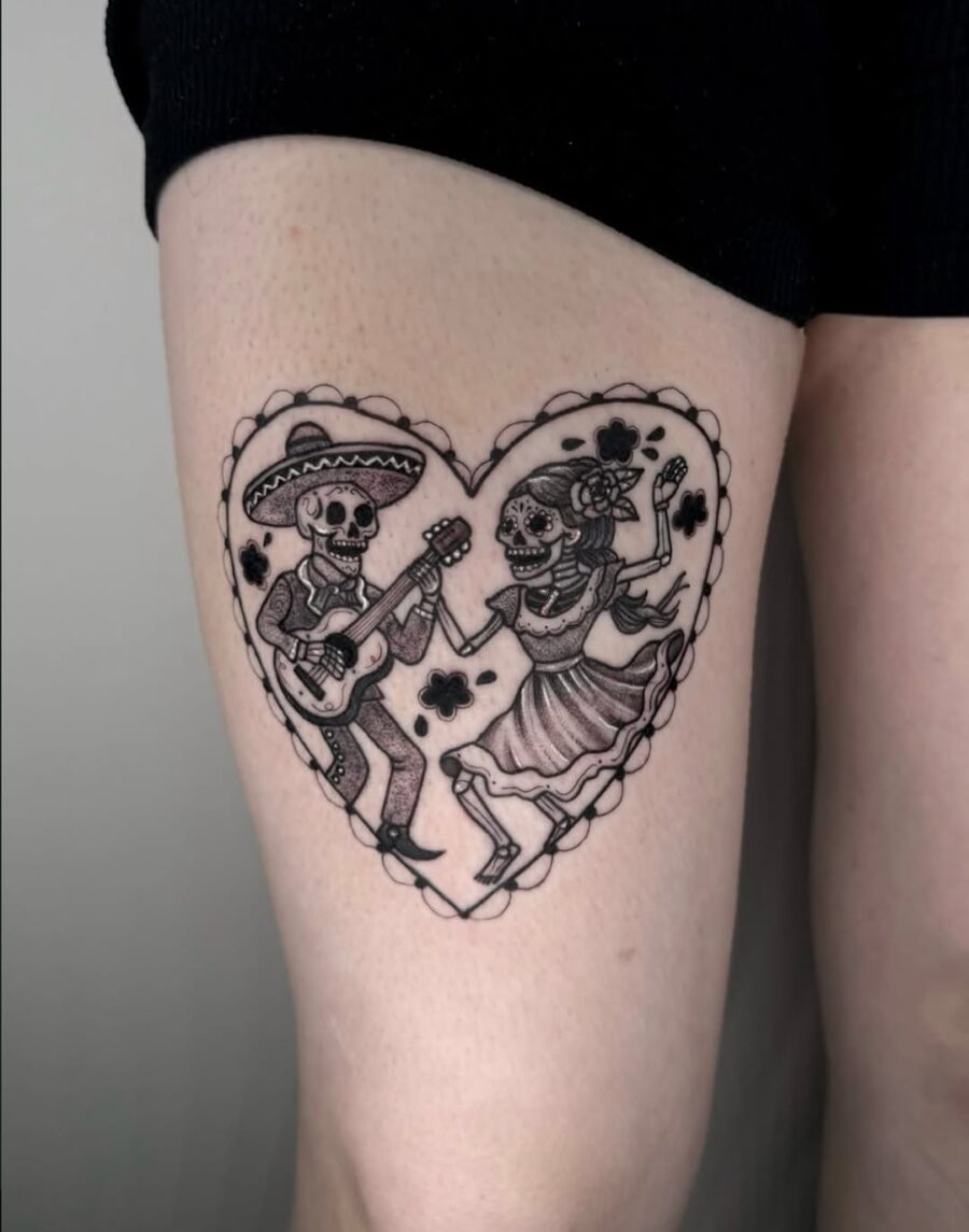 Couple Skeletons Dancing in Heart Design
